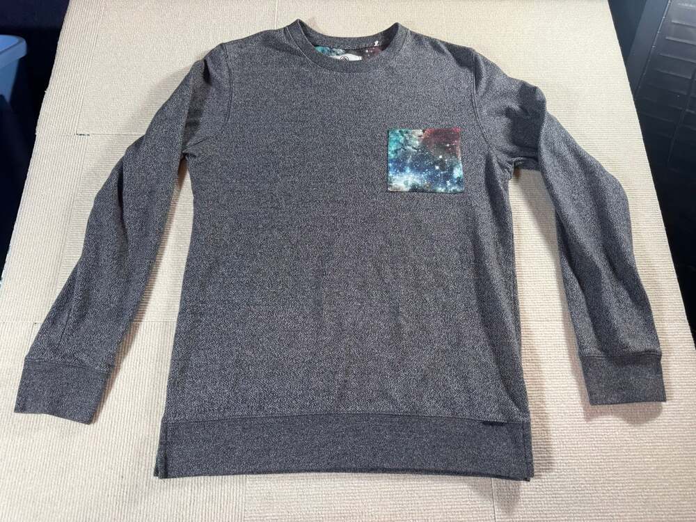 On the Byas Men's Medium Crewneck Sweatshirt Galaxy Print Pocket Gray Cotton